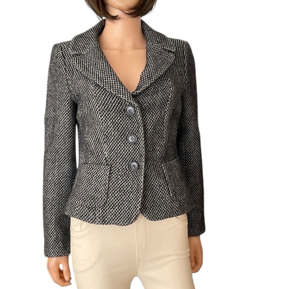 Ann Taylor Wool Blend Black n White Textured Blazer Jacket